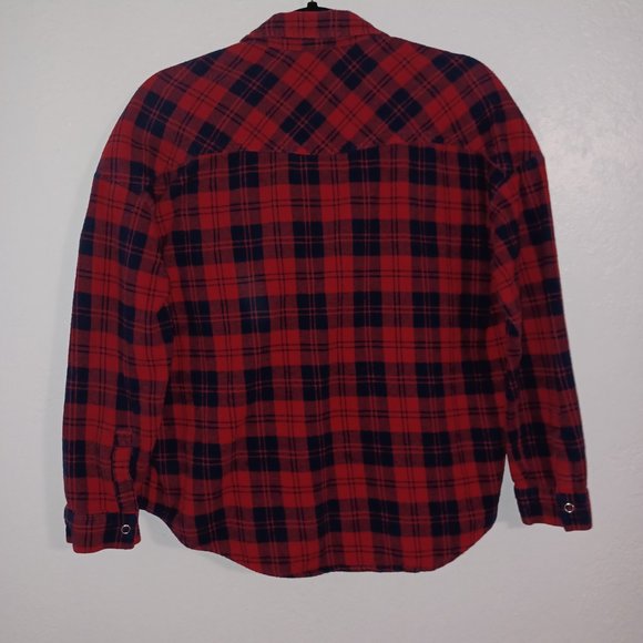 Forever 21 plaid button down shirt red & navy blue cotton women’s small soft - Picture 3 of 4